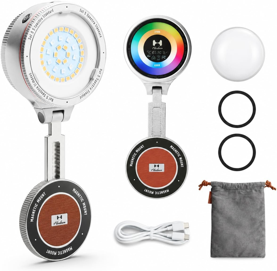 Sol 5 Spectra MagSafe RGB Video Light Standard Kit, RGBCW Pocket Video Light for iPhone, Portable Mobile Studio Lighting System for Content Creation, Vlogging, Live Streaming & Photography