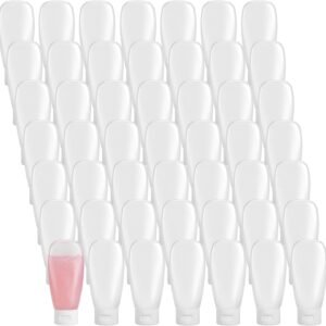 50 Pcs 2oz Plastic Squeeze Tubes, Travel Bottles for Toiletries 2 oz Plastic Refillable Cosmetic Squeeze Bottles Leak Proof Travel Size for Shampoo Conditioner Lotion