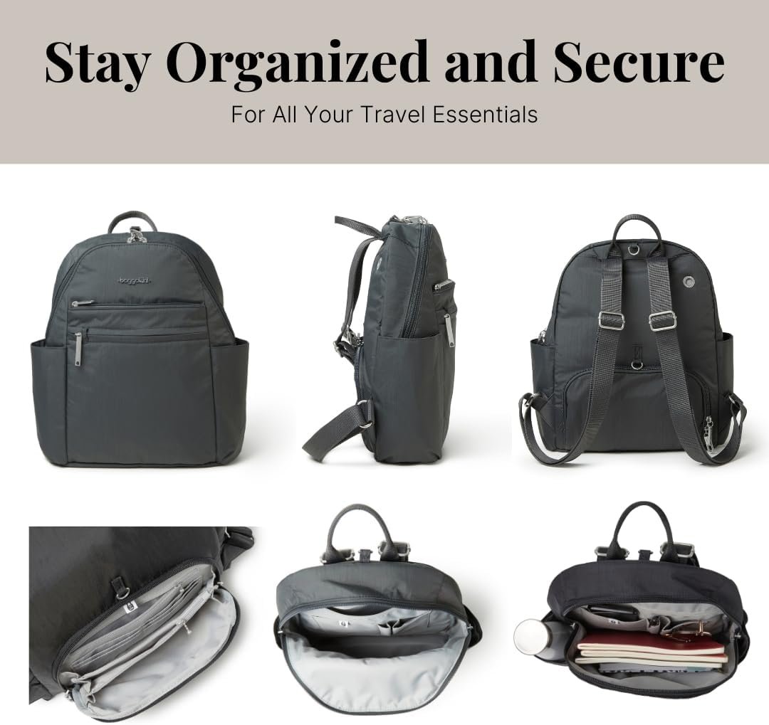 Baggallini Securtex® Anti-theft Vacation Travel Backpack 10x13 Slash-Resistant Nylon Daypack w/RFID, Charcoal - Image 6