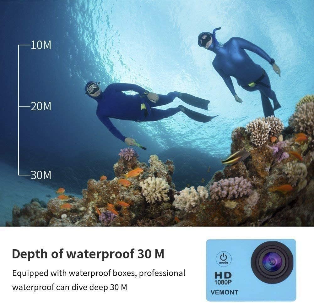VEMONT Action Camera 1080P 12MP Sports Camera Full HD 2.0 Inch Action Cam 30m/98ft Underwater Waterproof Camera with Mounting Accessories Kit - Image 4