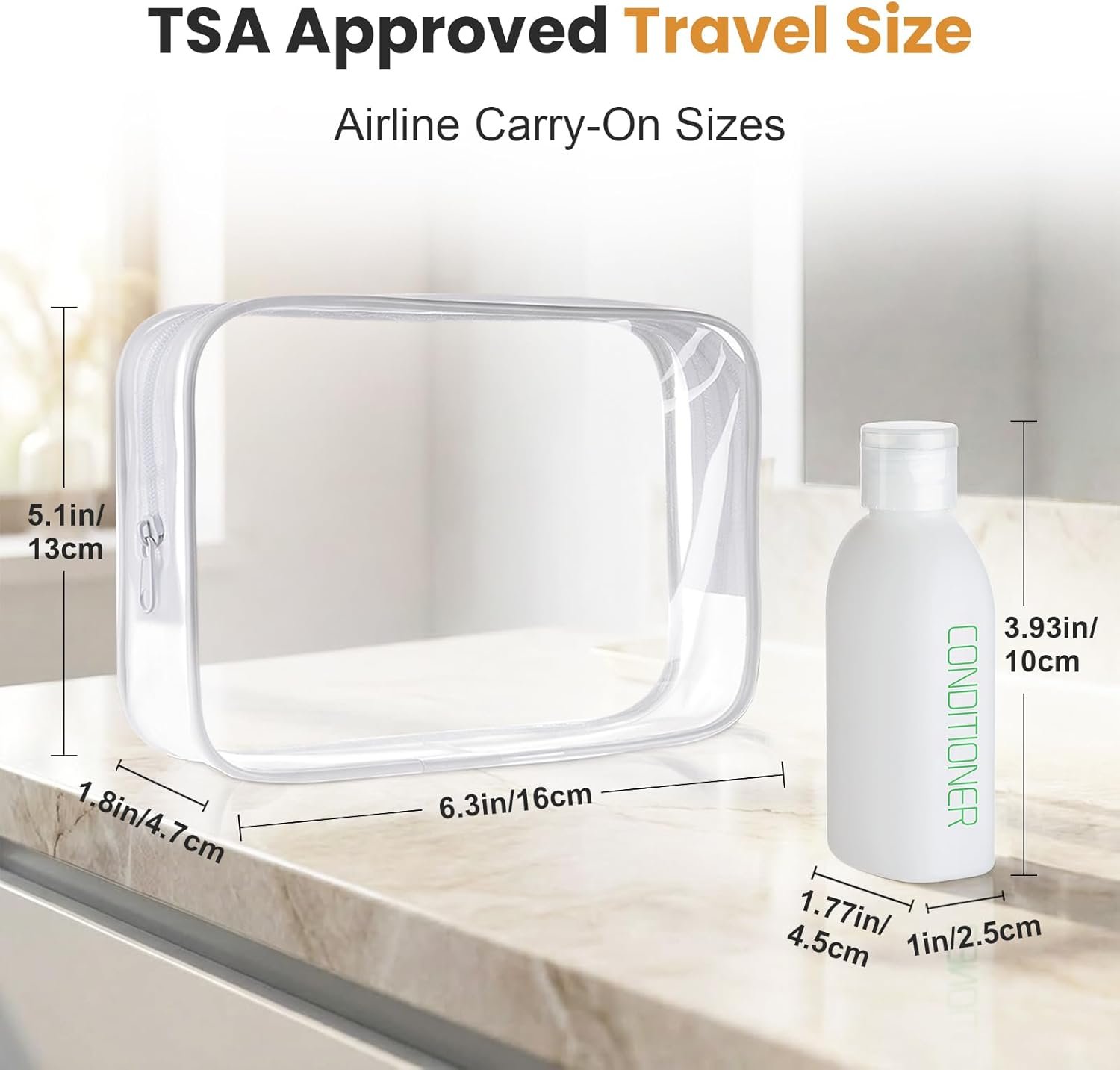 Cosywell Travel Bottles for Toiletries 5 Pack 3.4oz Travel Size Containers | Pre-Printed Shampoo, Conditioner, Body Soap, Soft Touch HDPE ,TSA Approved, Leak Proof, Squeezable Toiletry Bottle(White) - Image 2