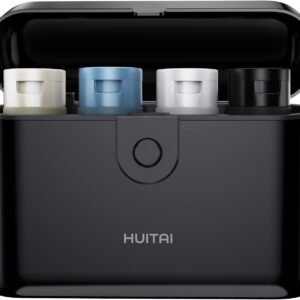 Travel Bottles TSA 4x2oz With Case Leak-Proof Black | Durable ABS hard case, press-to-unlock, 4 individual compartments, wide-mouth bottles for easy fill, leak-proof seals