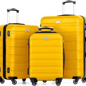 Coolife Luggage Set, Lightweight Durable Hardshell, 3 piece, Yellow | suitcase set with 360° Spinner Wheels, TSA-approved Lock, Checked Family Travel, 20/24/28 Inch