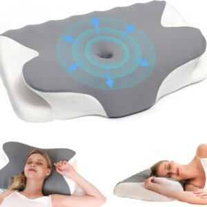 Cervical Neck Pillow for Neck Pain Relief, Ergonomic Contour Orthopedic Cooling Odorless Memory Foam Pillow, High-Density Slow Rebound, Support Side Back Stomach Sleepers with Washable Pillowcase