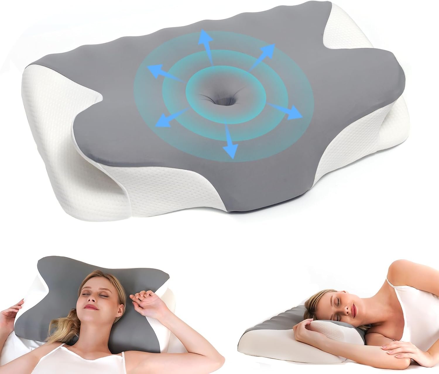 Cervical Neck Pillow for Neck Pain Relief, Ergonomic Contour Orthopedic Cooling Odorless Memory Foam Pillow, High-Density Slow Rebound, Support Side Back Stomach Sleepers with Washable Pillowcase