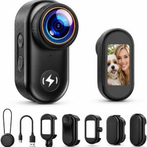 4K Mini Body Camera with 64GB Card Thumb Action Camera with 1.47" Screen, WiFi Magnetic Mount Wearable Hands-Free POV Camera for Pet Bike Cycling Sport Vlogging