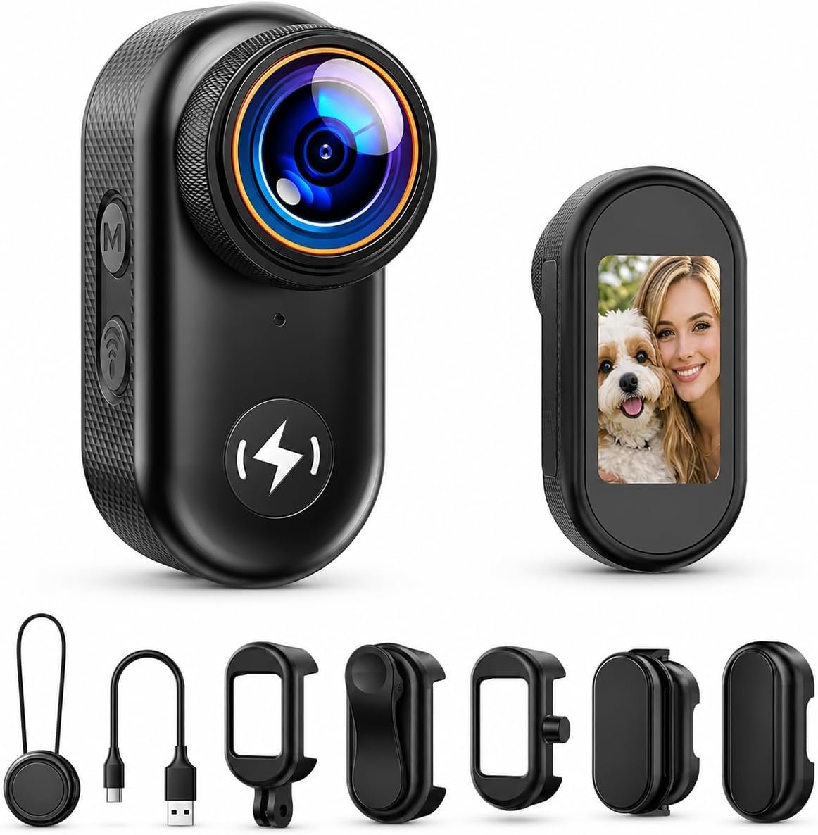 4K Mini Body Camera with 64GB Card Thumb Action Camera with 1.47" Screen, WiFi Magnetic Mount Wearable Hands-Free POV Camera for Pet Bike Cycling Sport Vlogging