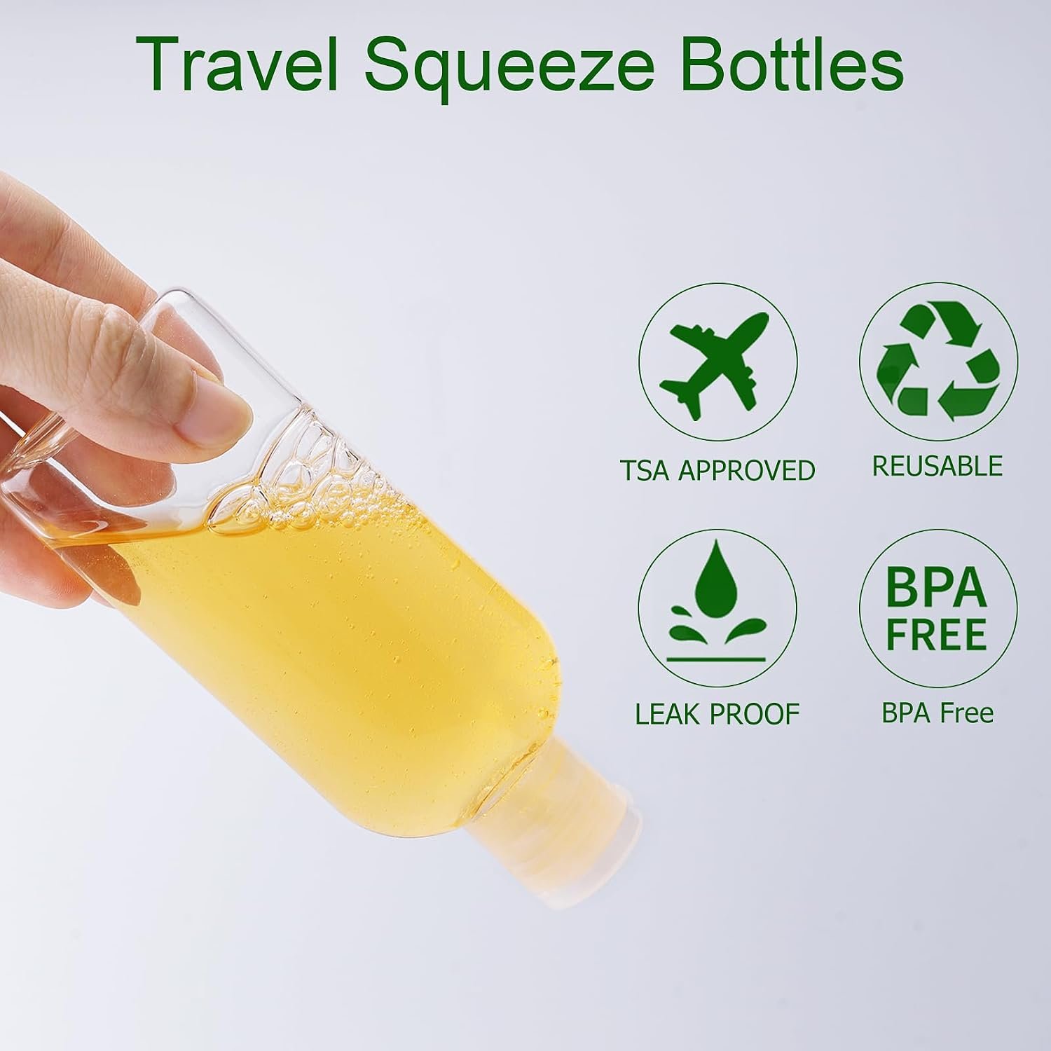 Travel Bottles for Toiletries 5-Pack Squeeze Bottle with Flip Caps | Refillable Leak Proof TSA Approved 3.4oz/100ml Small Bottles for Shampoo, Conditioner, Lotion and Cosmetics - Image 2