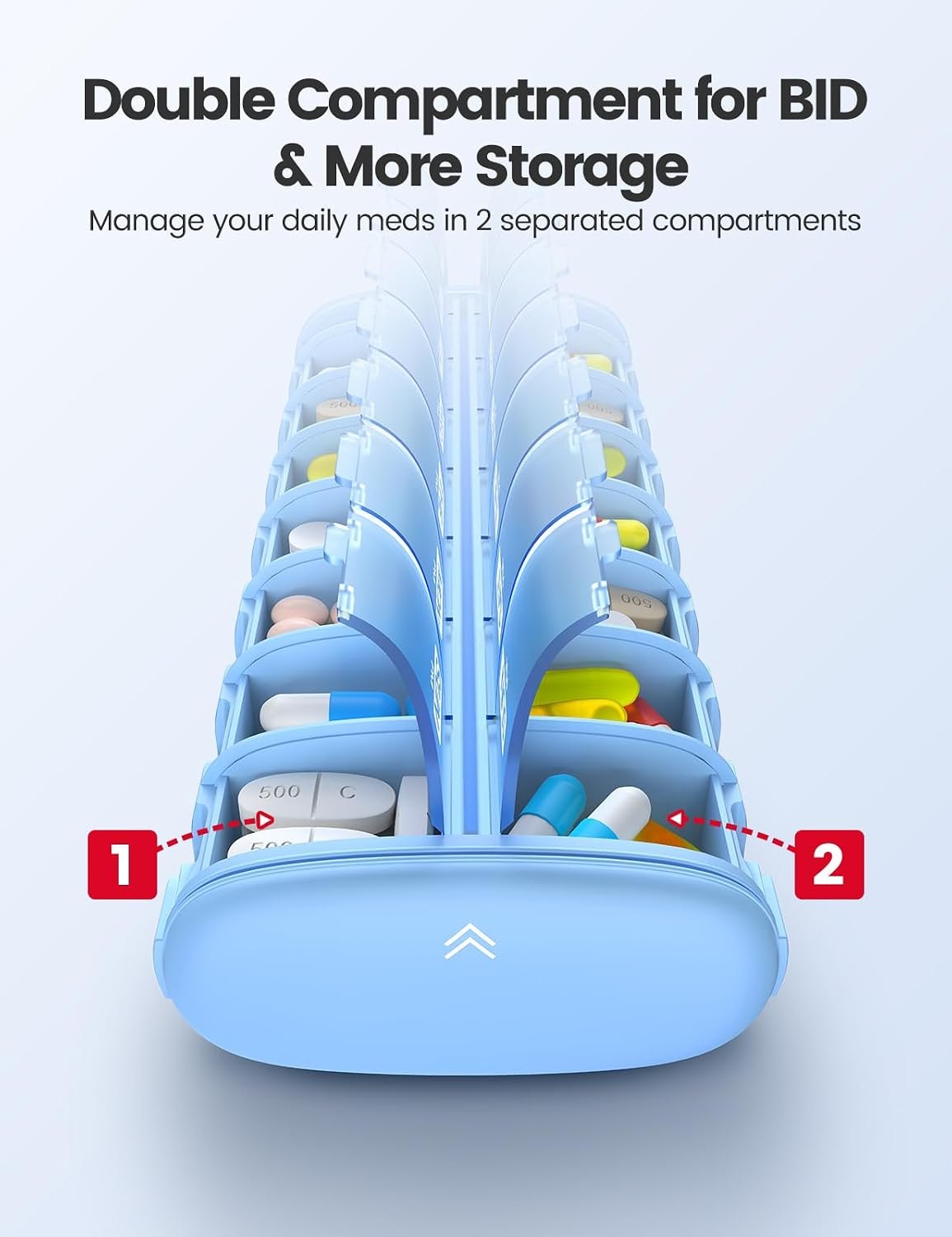 Vaydeer Metal 7 Day Travel Pill Organizer 2 Times a Day, Built-in Desiccant | AM PM weekly Travel Pill Case, Twice-Daily,Airtight Large Capacity Pill Box for Vitamins, Medication, Supplements & Fish Oil - Image 3
