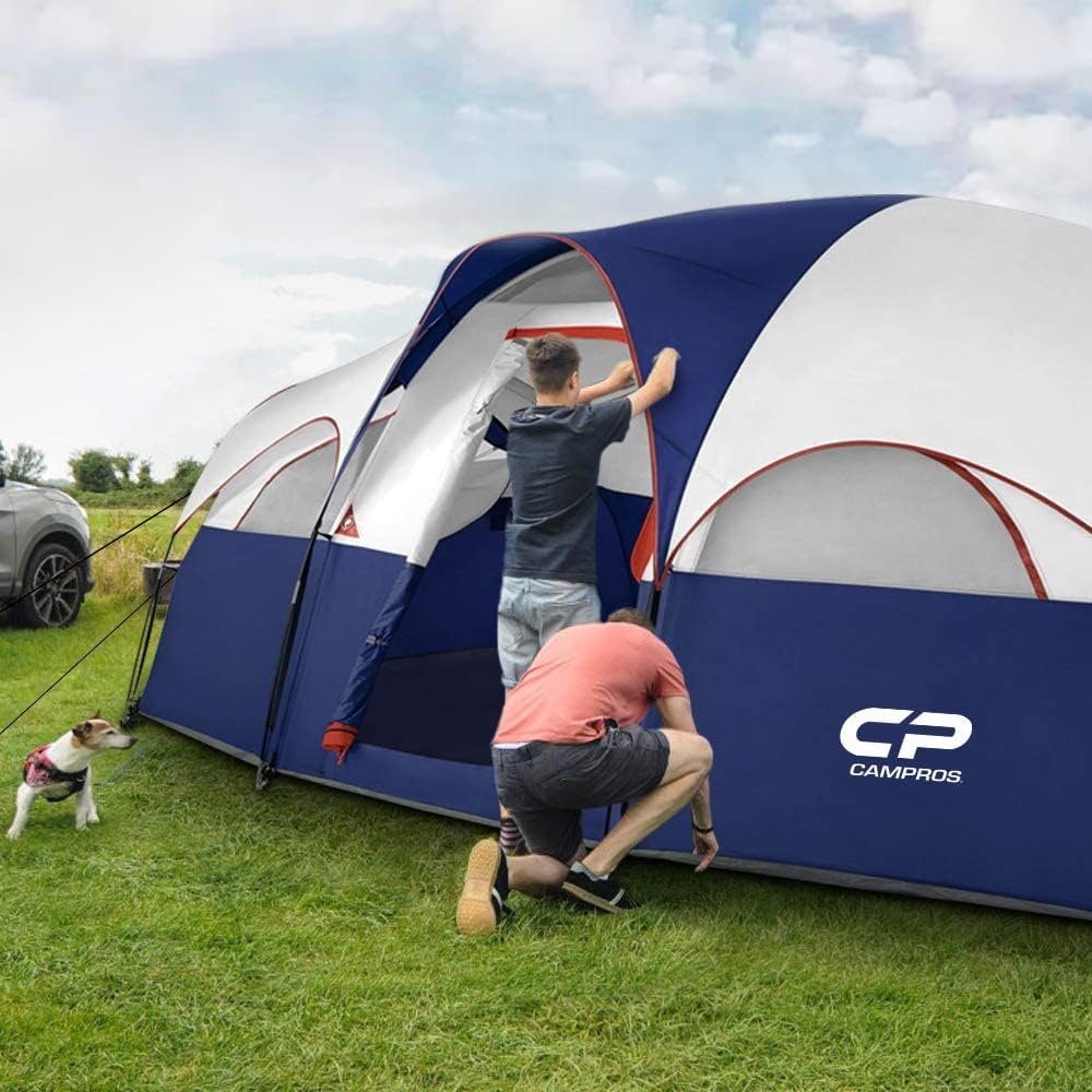 CAMPROS CP 8 Person Camping Tent, Room Divider, Rainfly, Weather Resistant | Family tent with 5 large mesh windows, double-layer design, and a carry bag, 14' x 9' x 72"(H) - Image 5