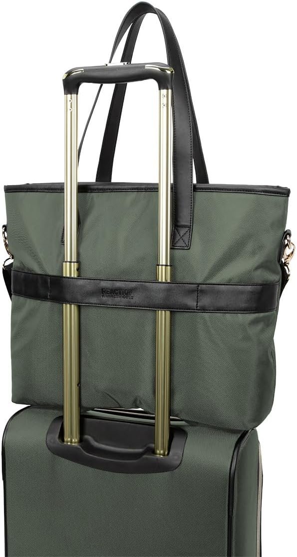 Kenneth Cole REACTION Chelsea 2-Piece Bundle - 20" Chevron Expandable 8-Wheel Carry-On Suitcase & Matching 15" Laptop Tote Bag, Olive - Image 3