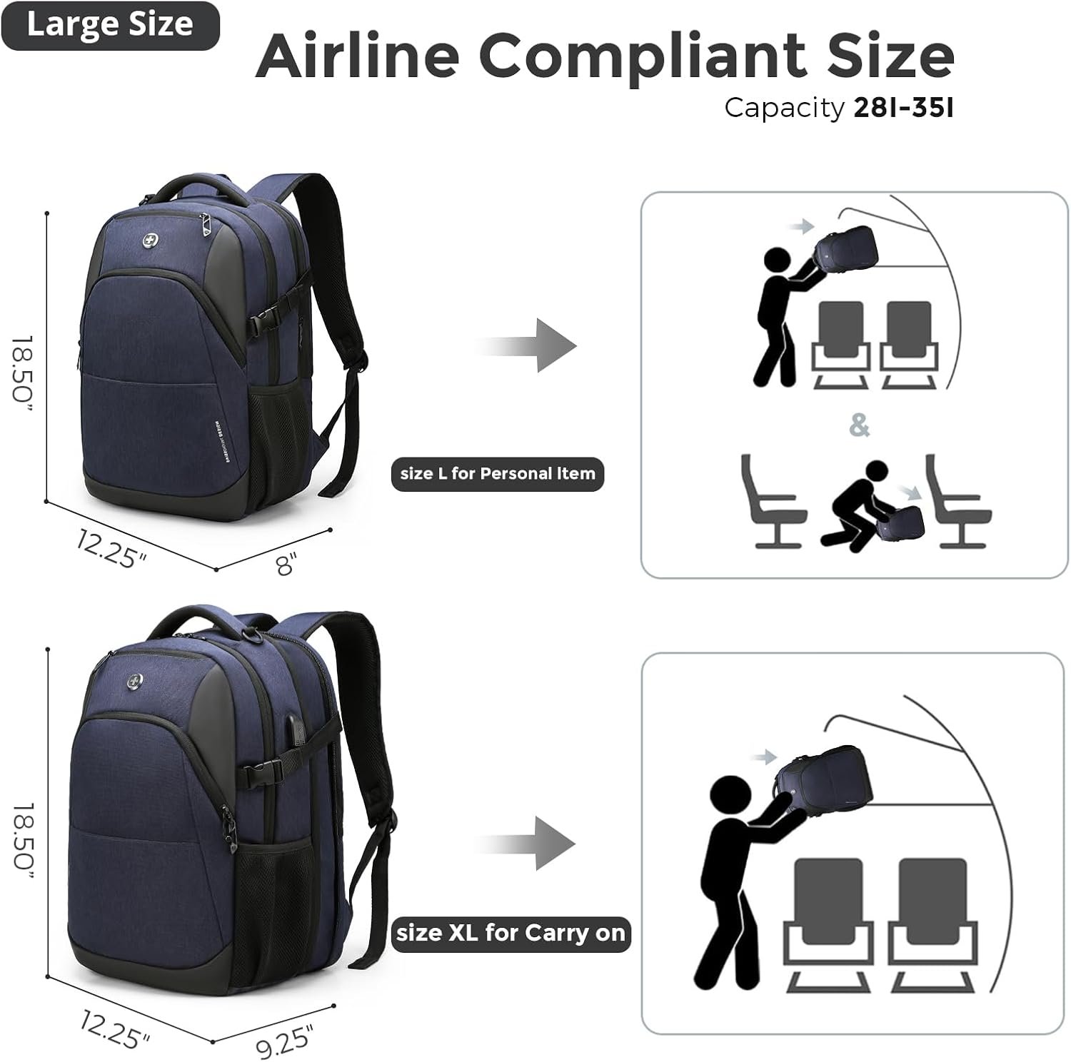 Swissdigital Design Backpack for Men & Women Fit 17 Inch Computer SD1671-12 | Travel Laptop Backpack,College Bag, Business Bag, with USB Charging Port,RFID Protetion Pocket, 35l Expandable, Blue - Image 8