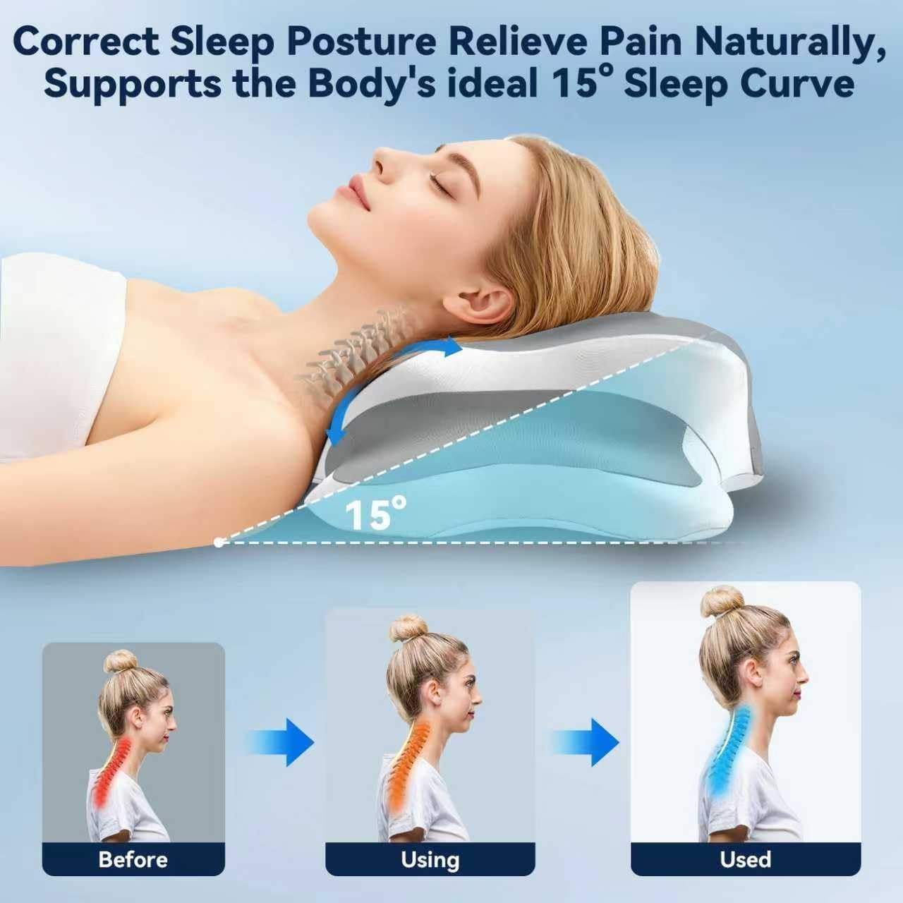 Sleep Apnea Pillow with Neck Pain & Snoring Relief -Orthopedic Cervical Pillow,Ergonomic Contour Memory Foam Pillow for Side, Back,Stomach,Dreamers,Medium Firm (Grey, Queen Size 25" lx15 wx5.8 h) - Image 4