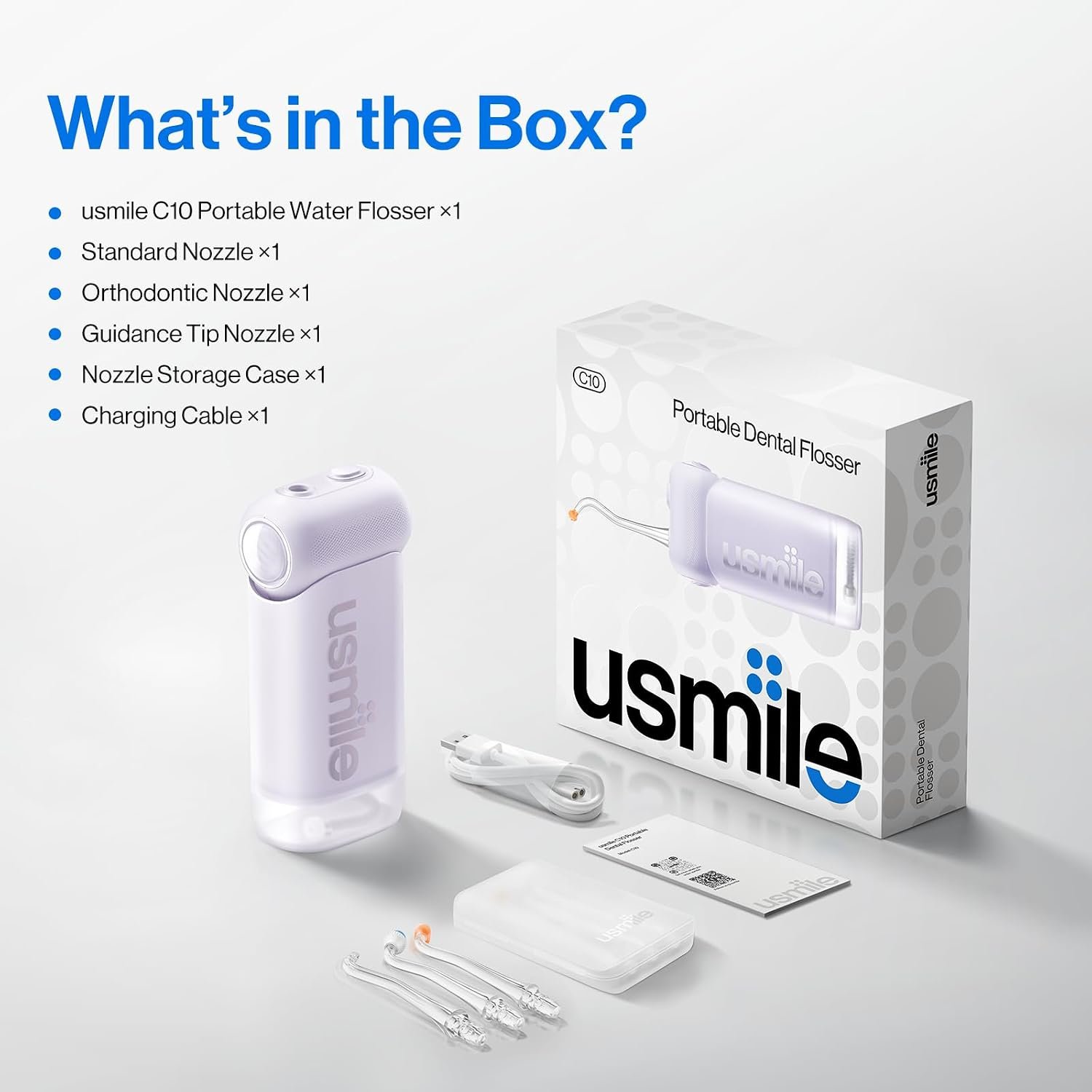 usmile C10 Portable Water Flosser for Travel, 95-Day Battery, IPX7, Purple | 180ml Tank, 4 Modes, 360° Nozzle, Cordless Oral Irrigator for Braces, Implants & Sensitive Teeth, Teeth Cleaner - Image 8