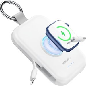 RORRY CharmGo Portable Charger, 5000mAh Portable Charger Power Bank | Built-in Cables,Travel Keychain Battery Pack Essentions for Apple Watch 1~11 Series/Ultra/SE & iPhone Air/17/16/15/14/13/12