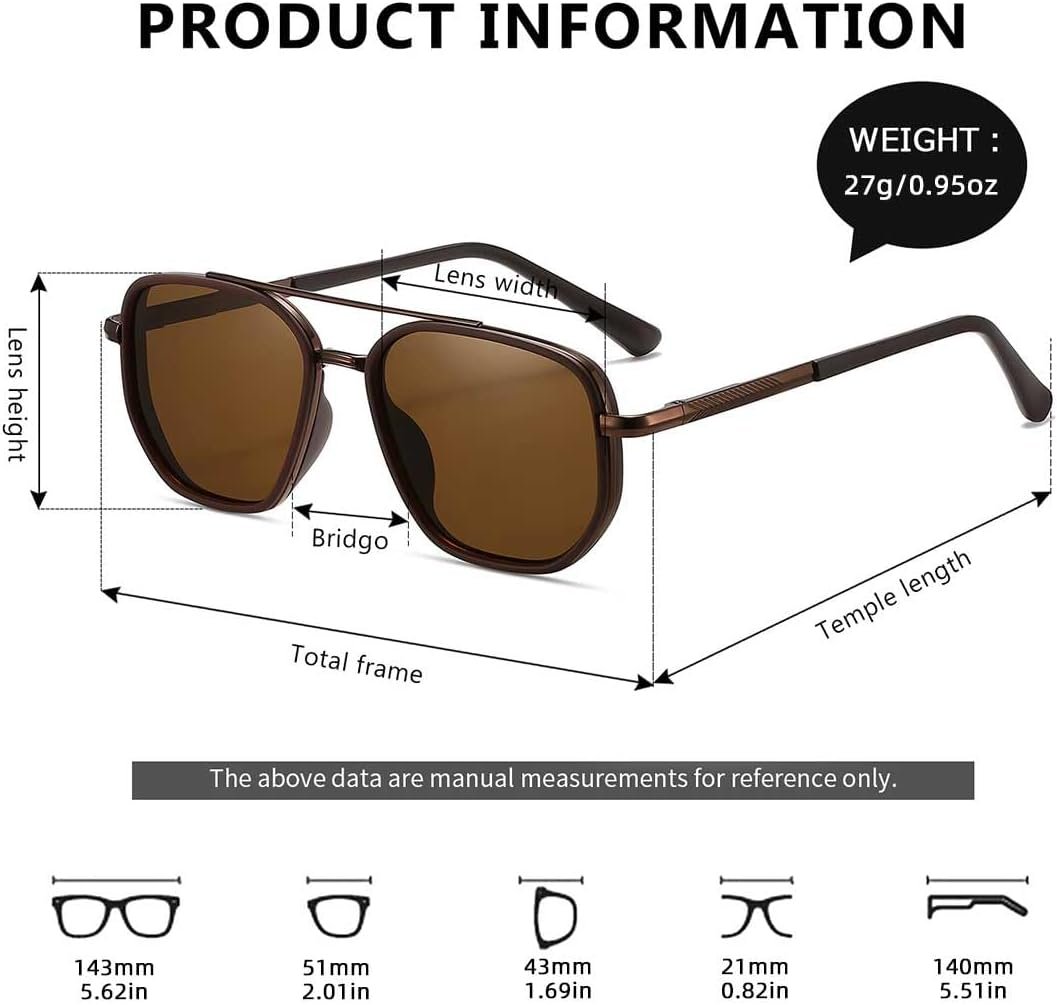 kimorn Women's Tangle Free Aviator Sunglasses, Polarized UV400 Protecion | Retro Square Frame Shades, Small-Medium Fit, Driving, Beach, Daily Wear - Image 5