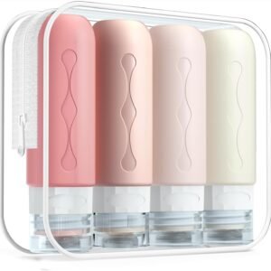 Gemice Travel Bottles for Toiletries, Tsa Approved Travel 3oz Size Containers with Clear Bag, BPA Free Leak Proof Travel Tubs Refillable Liquid Travel Accessories for Cometic Shampoo Lotion (4 Pack)
