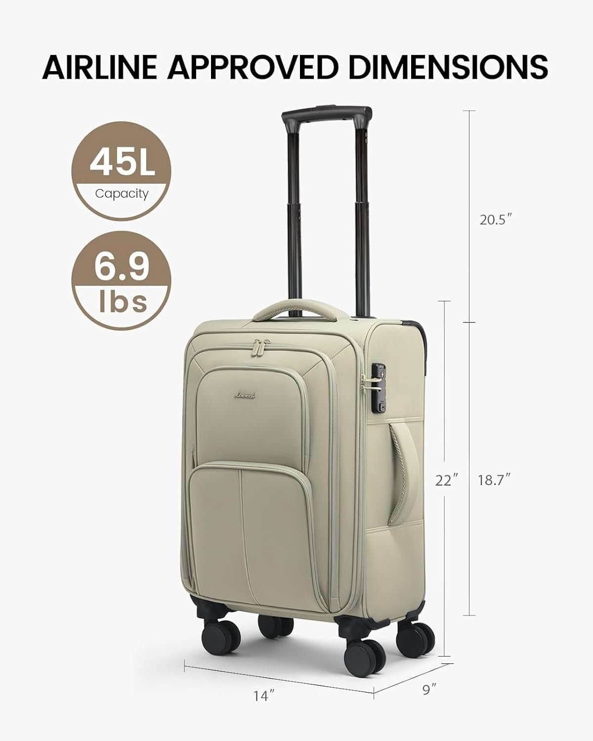 LOVEVOOK Carry On Luggage 22x14x9 Airline Approved, 22 Inch Softside Suitcases with Spinner Wheels, Lightweight Carry-on Suitcase with TSA Lock for Women Men, Large Luggage for Travel Business Trip - Image 8