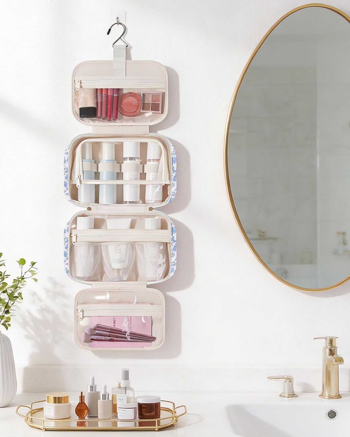 Narwey Hanging Travel Toiletry Bag for Women, Cosmetic Makeup Bag Organizer | Multiple Mesh & Zipper Pockets for Travel-Size Toiletries, Water-resistant, Dry Wet Separation, Durable for Travel, Bathroom - Image 7