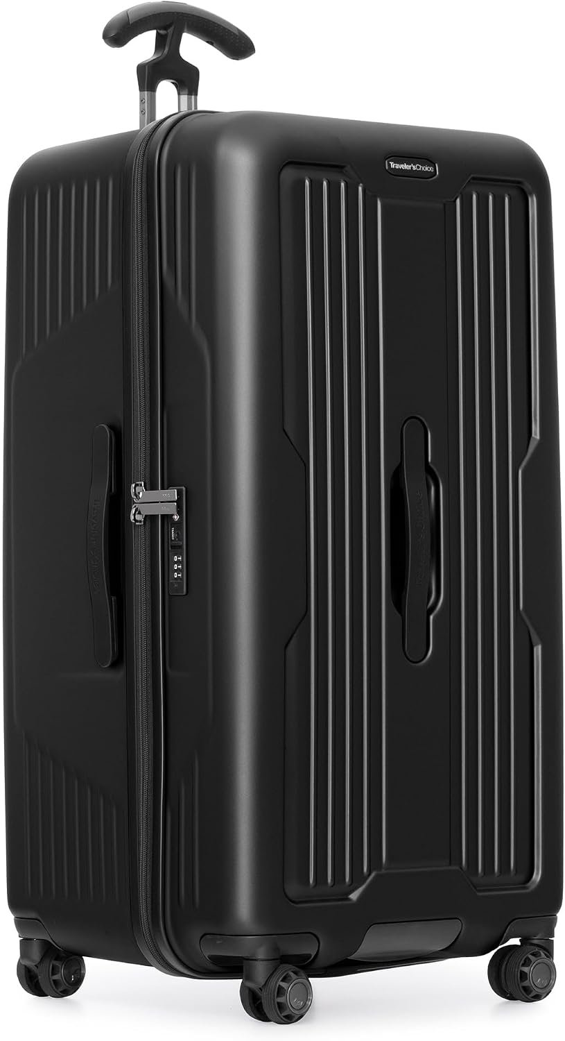 Traveler's Choice Ultimax II Polycarbonate Hardside Luggage with Spinner Wheels, Matte Black, 31-Inch Large Trunk