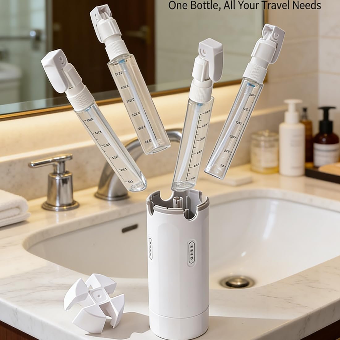 EdenEcho 4 in 1 Travel Dispenser, 4 Pack 30ML/1OZ Travel Bottles with Stickers for Toiletries, Leak Proof Travel Size Containers, Portable for Shampoo Lotion Conditioner Cream White - Image 3