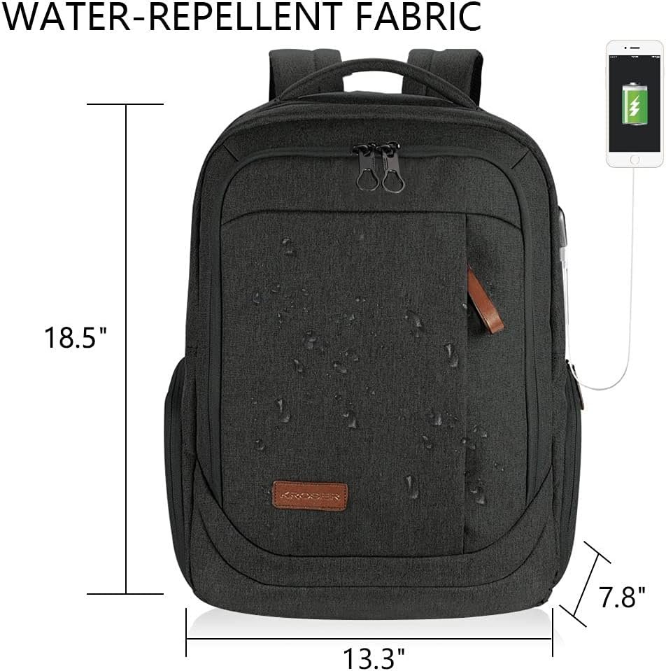 KROSER Laptop Backpack Computer Backpack 17.3 Inch for Men-Charcoal Black | Laptop with USB Charging Port Water-Repellent Travel Large Backpack Casual Daypack Business/College/Women - Image 3