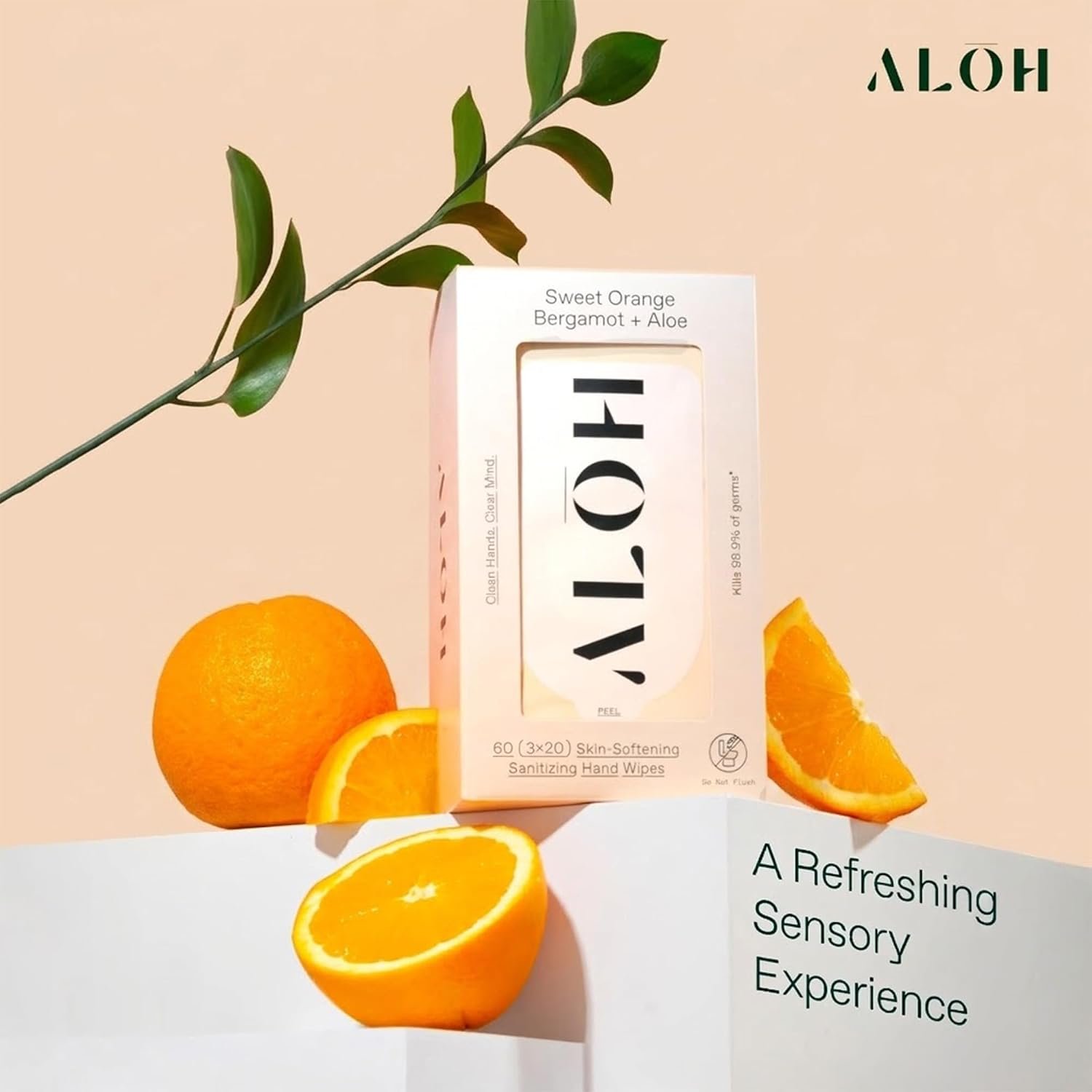 ALŌH Sweet Orange Bergamot + Aloe Hand Sanitizer Wipes, Travel Size | Clean Hands, Clear Mind, On The Go for Kids and Adults | Alcohol Free, Moisturizing, Scented | 3 Pack 20ct Wipes (60 wipes) - Image 6