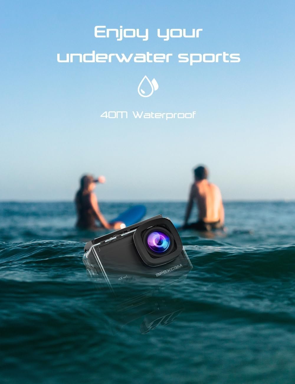 Apexcam M80 AIR 4K 60FPS 64MP EIS WiFi Action Camera Waterproof Underwater Camera 40M Sport Camera 2.0'LCD 2.4G Remote Control 2X1350mAh Batteries and Multiple accessorie - Image 4