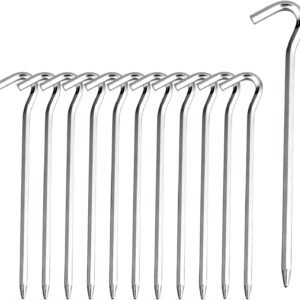 Tent Pegs - Aluminium Tent Stakes Pegs with Hook - 7’’ Hexagon Rod Stakes Nail Spike Garden Stakes Camping Pegs for Pitching Camping Tent, Canopies