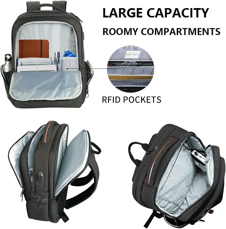 KROSER Laptop Backpack Computer Backpack 17.3 Inch for Men-Charcoal Black | Laptop with USB Charging Port Water-Repellent Travel Large Backpack Casual Daypack Business/College/Women - Image 5