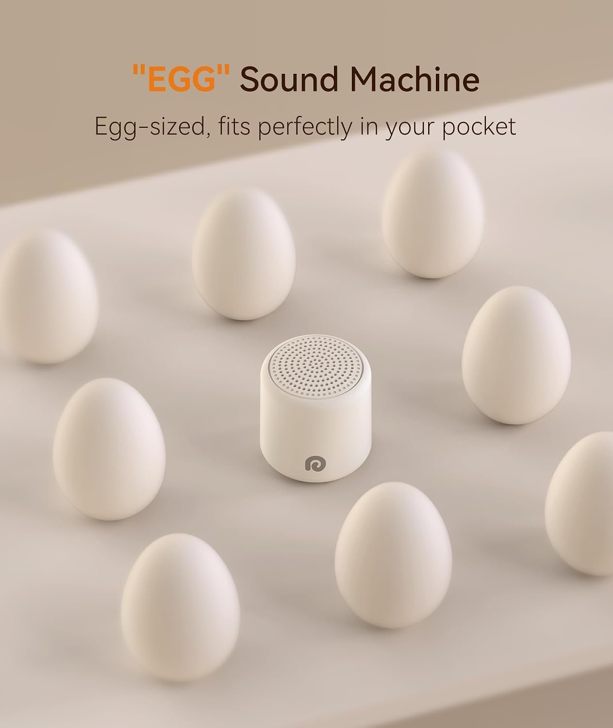 Dreamegg Portable White Noise Machine, 1000mAh Battery, Travel Sleep, Cream | Egg-Sized, 16 Sounds, USB-C, Timer, Baby & Adults, Office Privacy, Gift Use - Image 2