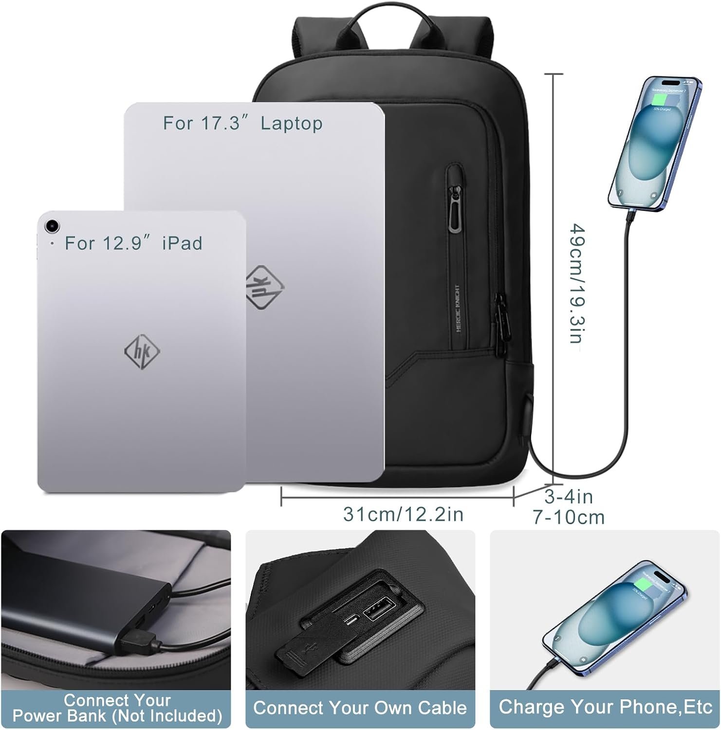 hk Backpack for Men Business Slim Laptop Bag | Anti Theft Travel Backpacks 17.3 Inch Laptop Water Resistant Computer Bag for Work Office College, Black - Image 2