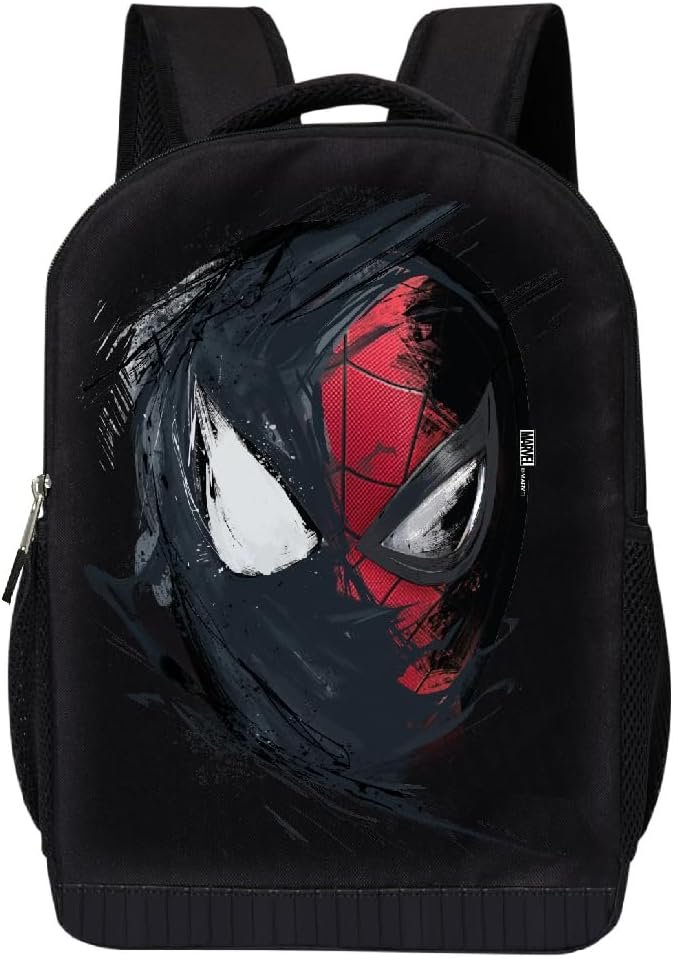 Marvel Comics Spiderman Backpack - Into The Spider-Verse Black Knapsack 16 inch Mesh Padded Bag (Spider Game)