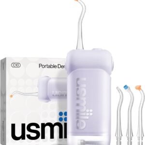 usmile C10 Portable Water Flosser for Travel, 95-Day Battery, IPX7, Purple | 180ml Tank, 4 Modes, 360° Nozzle, Cordless Oral Irrigator for Braces, Implants & Sensitive Teeth, Teeth Cleaner