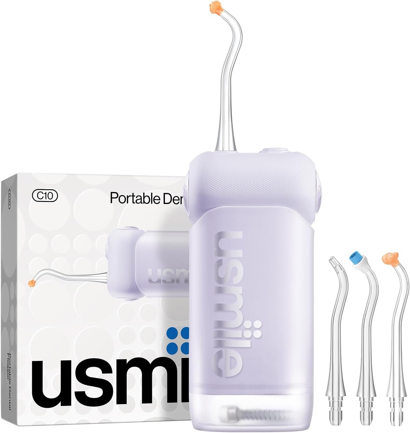 usmile C10 Portable Water Flosser for Travel, 95-Day Battery, IPX7, Purple | 180ml Tank, 4 Modes, 360° Nozzle, Cordless Oral Irrigator for Braces, Implants & Sensitive Teeth, Teeth Cleaner