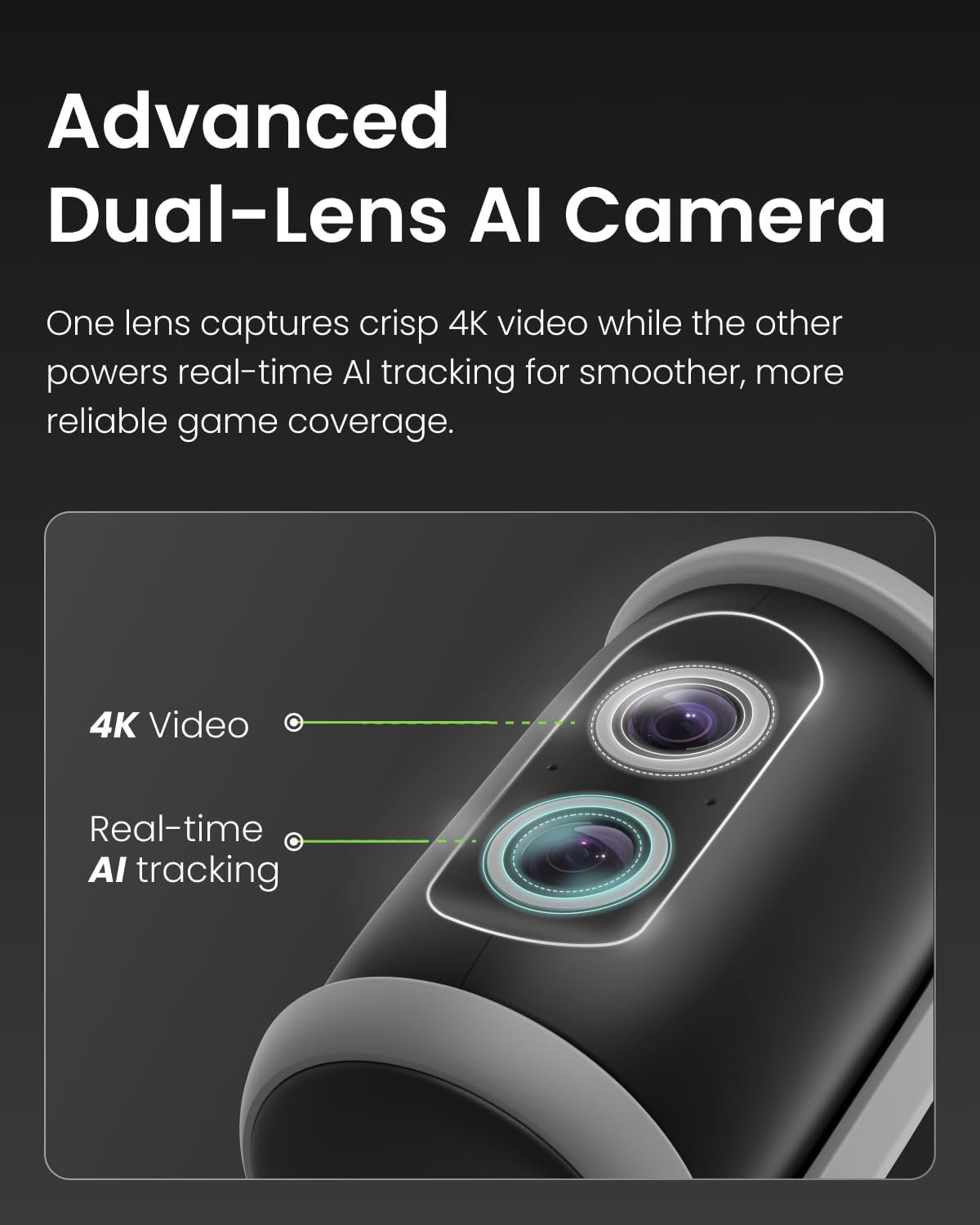 XbotGo Falcon All-in-One AI Action Camera, 4K Auto Tracking Sport Camera for Soccer, Basketball & Football, Dual-Lens Team Sports Recorder with Live Streaming, No Subscription Required (Edge Green) - Image 4