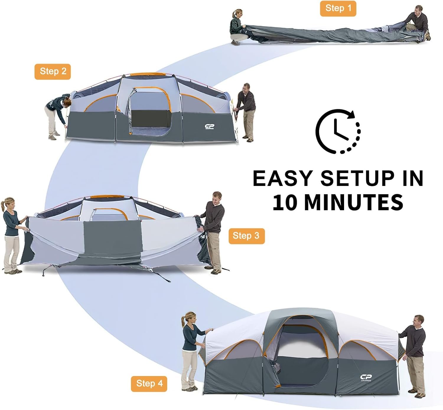 CAMPROS CP 8 Person Camping Tent, Room Divider, Rainfly, Weather Resistant | Family tent with 5 large mesh windows, double-layer design, and a carry bag, 14' x 9' x 72"(H) - Image 6