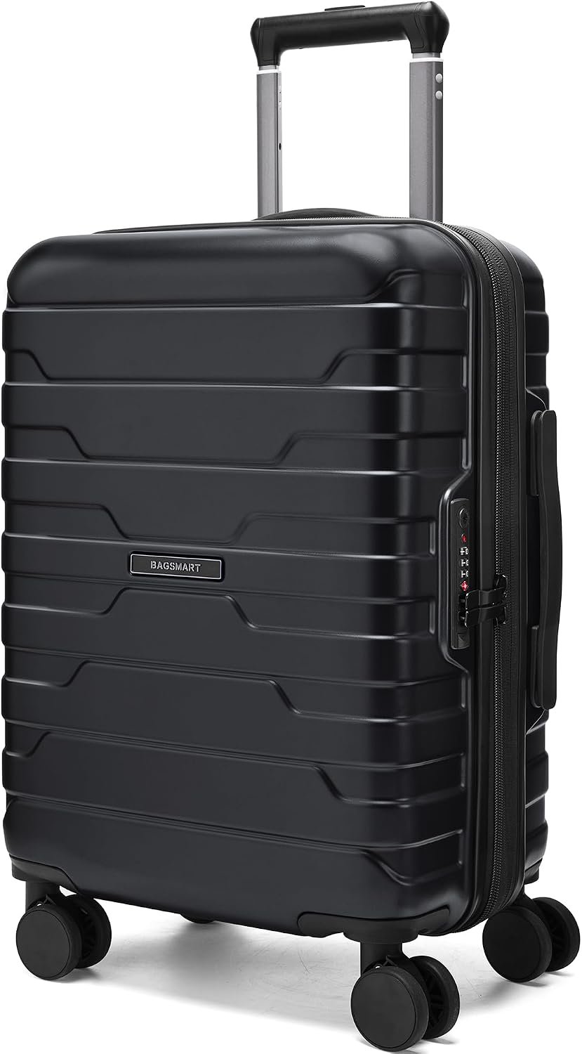 BAGSMART Carry-On Luggage 20" Expandable Spinner 22x14x9,Black