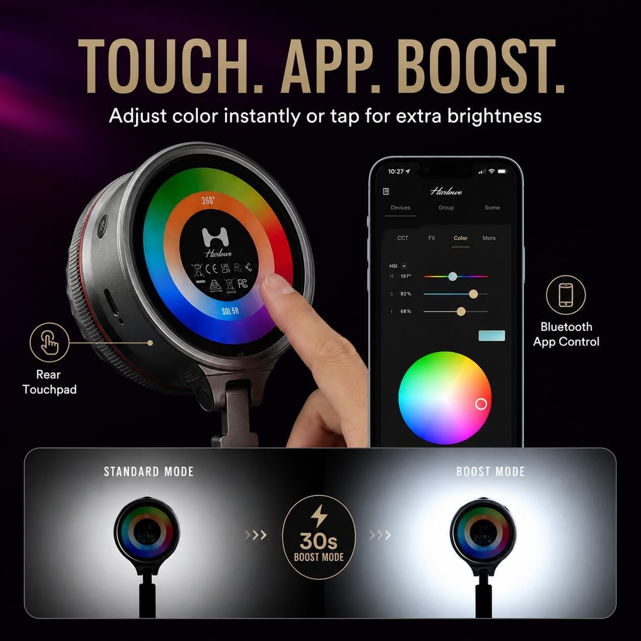 Sol 5 Spectra MagSafe RGB Video Light Standard Kit, RGBCW Pocket Video Light for iPhone, Portable Mobile Studio Lighting System for Content Creation, Vlogging, Live Streaming & Photography - Image 5
