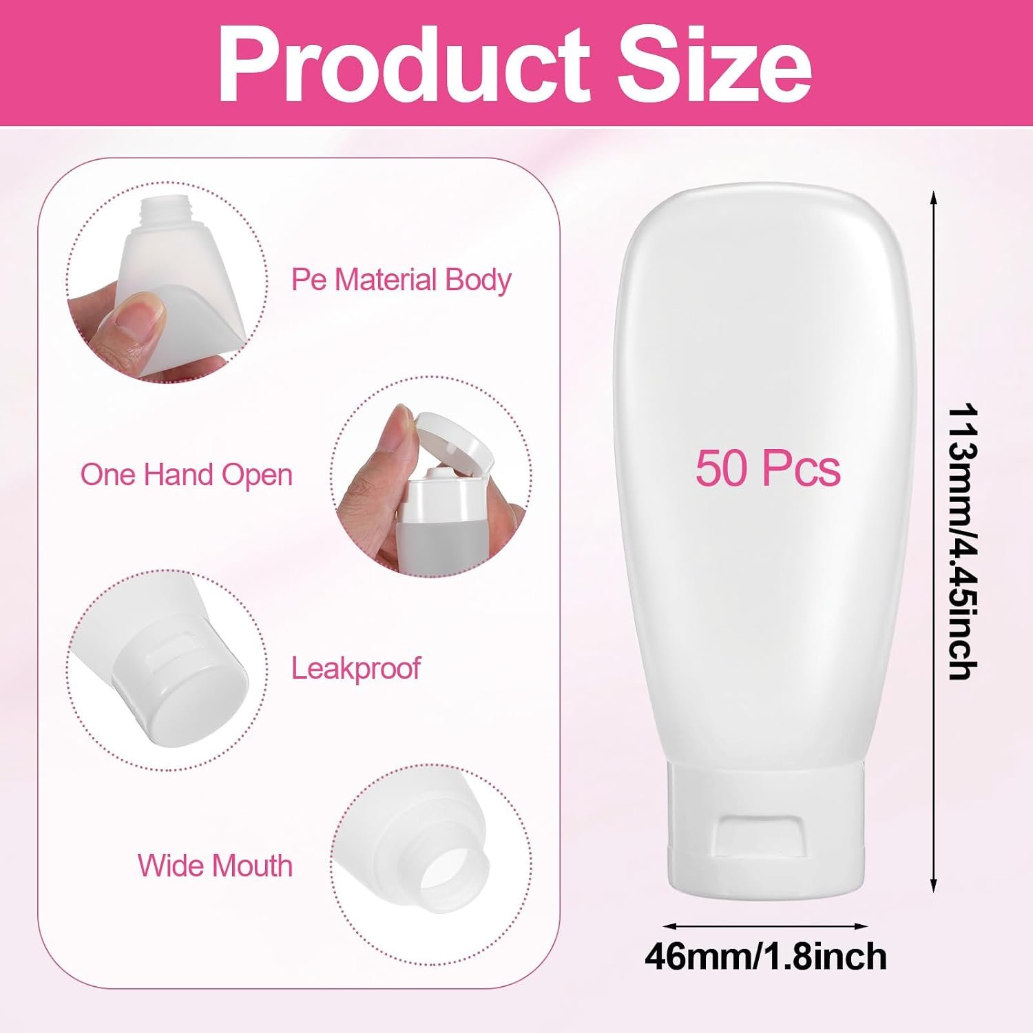 50 Pcs 2oz Plastic Squeeze Tubes, Travel Bottles for Toiletries 2 oz Plastic Refillable Cosmetic Squeeze Bottles Leak Proof Travel Size for Shampoo Conditioner Lotion - Image 2