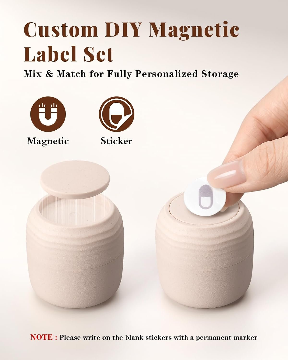 Lotour Refillable Containers, Travel Toiletry Jars, Beige 1oz 3 Pack | Plant-Based Material, Dual Thread Leakproof, TSA Compliant, Travel Friendly, Comes With Magnetic Labels & Crystal Stickers - Image 2