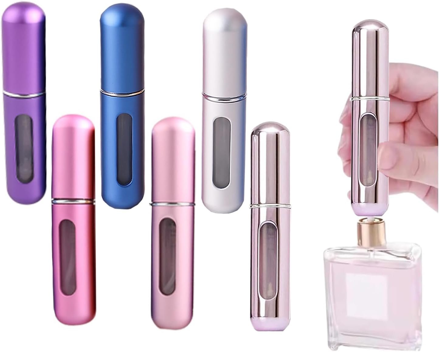 Perfume Travel Refillable Bottle,Leak-Proof,Travel Essentials for Women/Men | 6color 5ml Mini atomizer portable spray,aluminum shellleak-proof design,easy bottom-fill pump,Travel&Cruise Essentials