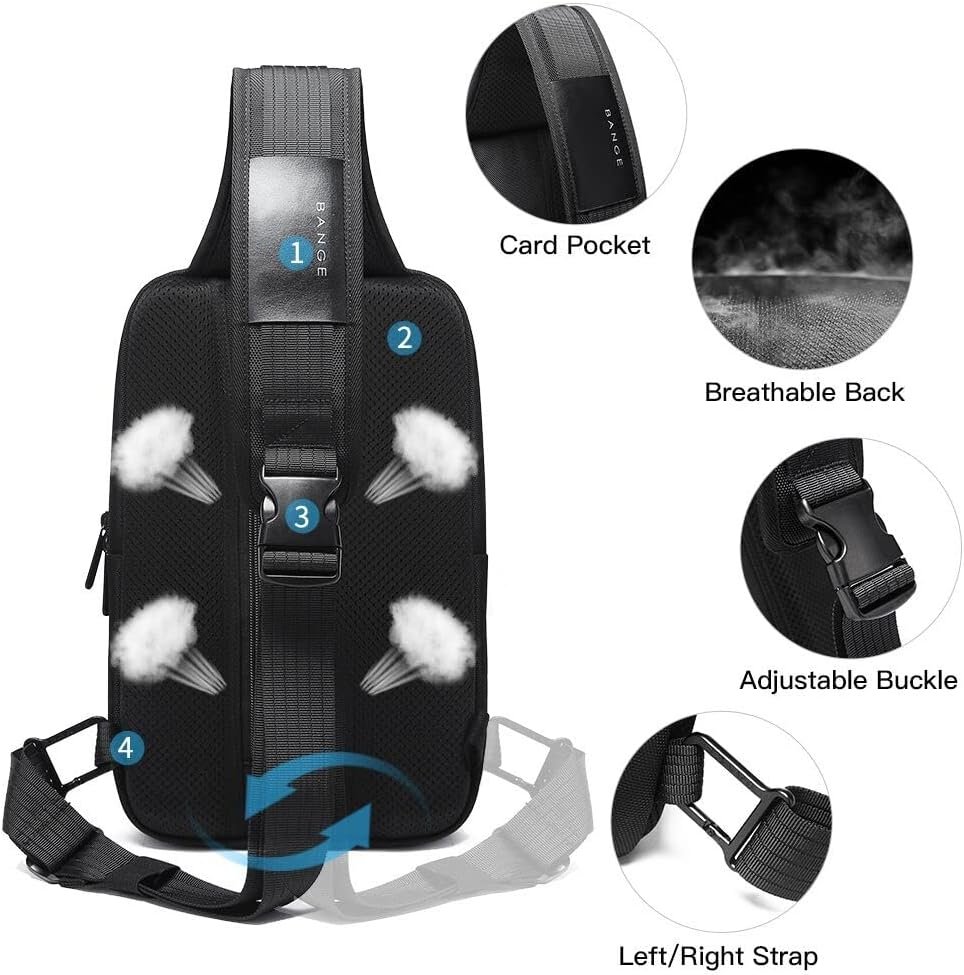 BANGE Men's Sling Backpack - Waterproof Crossbody Bag, Multi-Purpose Shoulder Bag - Image 4