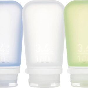 humangear GoToob+ 3-Pack, Large (3.4 fl oz), Clear/Green/Blue | Refillable & Leak-Proof Silicone Travel Size Bottles with Locking Cap for Toiletries, Camping & TSA Carry-On
