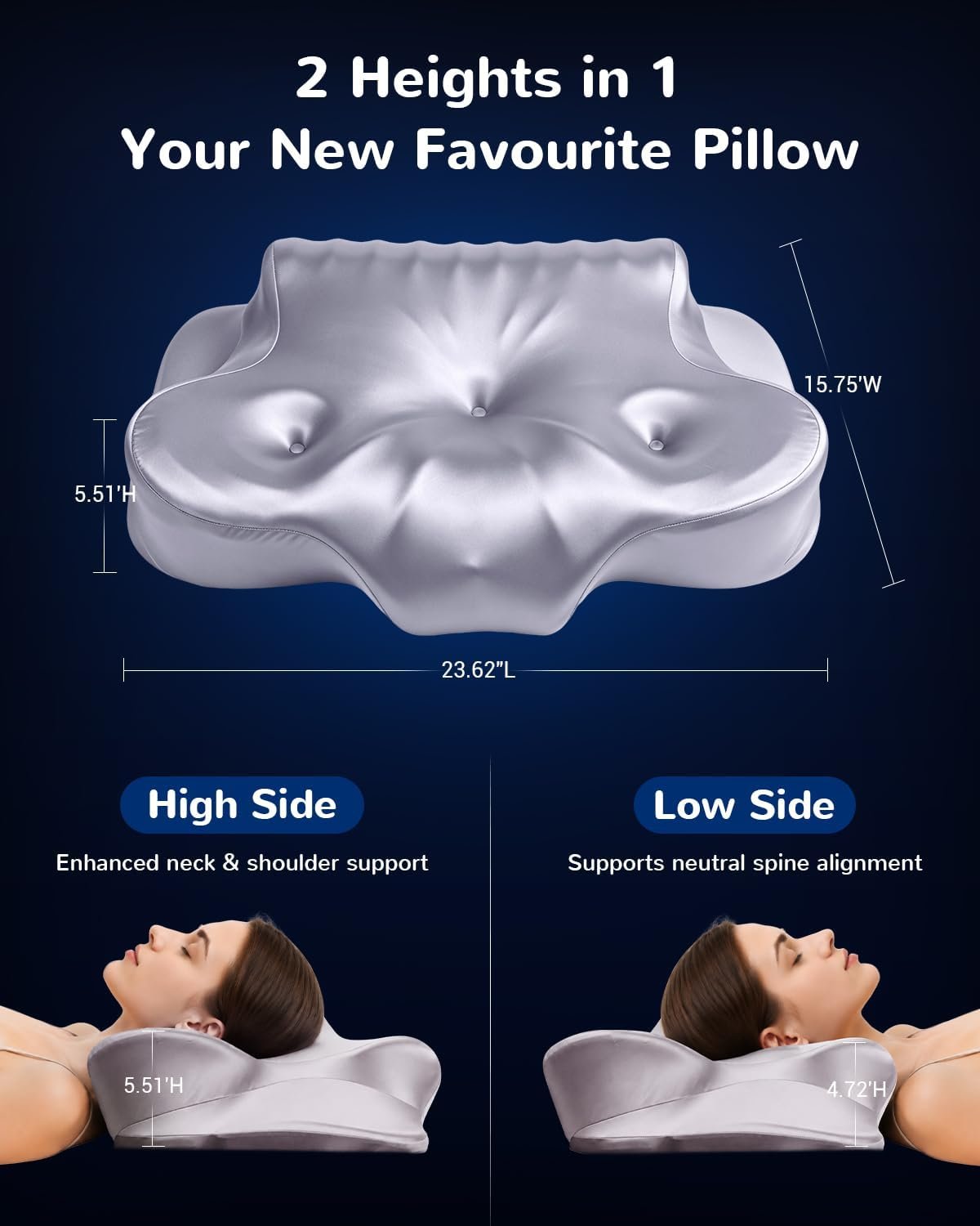 Cervical Neck Pillow for Neck Pain Relief, Memory Foam Pillows | Pillow for Sleeping, Ergonomic Contour Memory Foam, Side Back Stomach Sleepers, Cooling Pillowcase, Soft Shoulder Support - Image 3