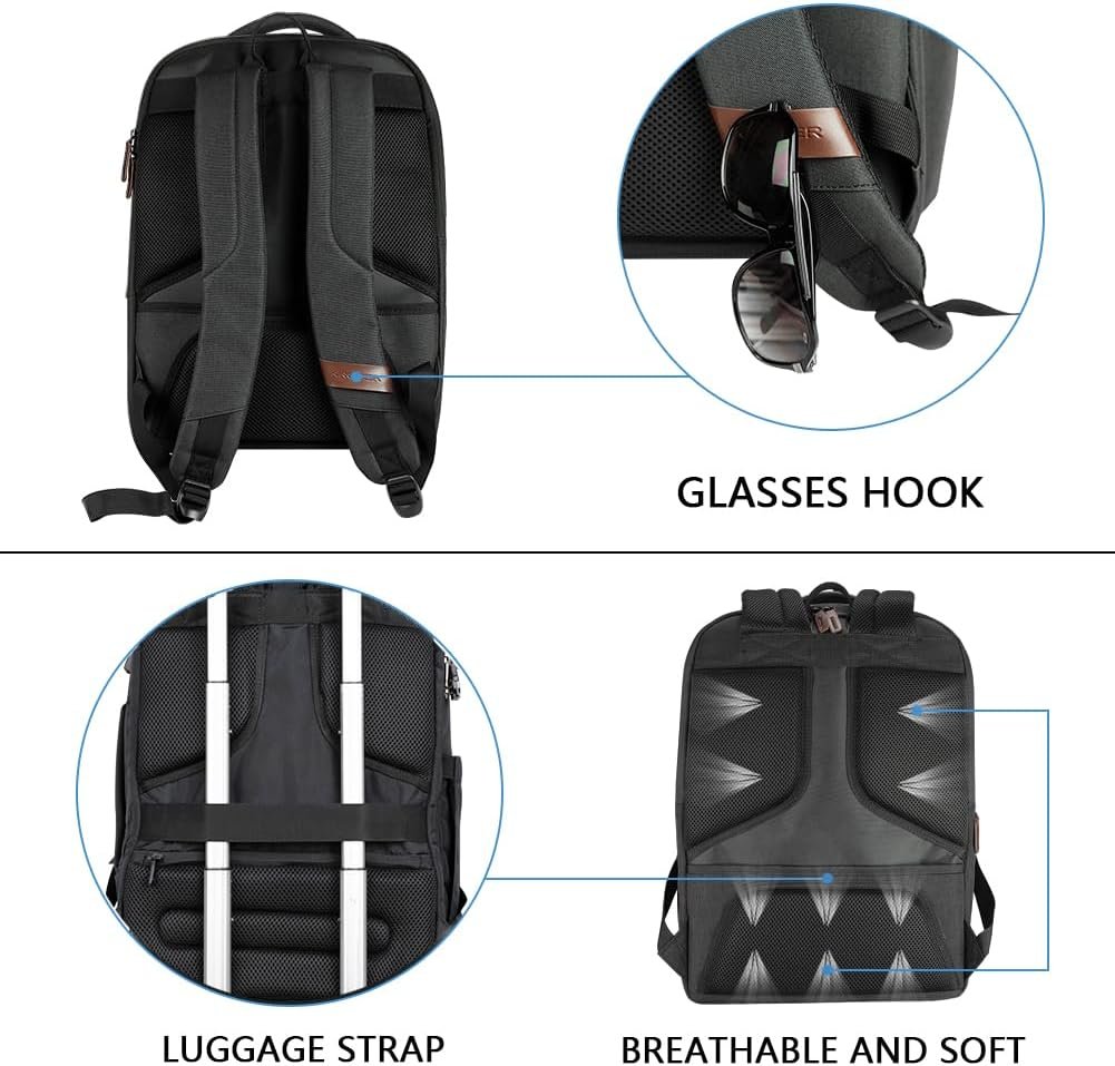 KROSER Laptop Backpack Computer Backpack 17.3 Inch for Men-Charcoal Black | Laptop with USB Charging Port Water-Repellent Travel Large Backpack Casual Daypack Business/College/Women - Image 6
