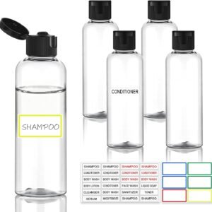 5 Pack 3.4 oz Travel Bottles for Toiletries, TSA Approved Leak Proof Refillable Travel Size Containers, Clear Plastic Shampoo Bottles for Lotion Conditioner