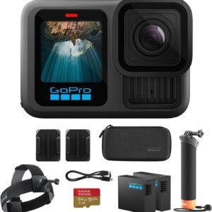 GoPro HERO13 Waterproof Action Camera (Black), 5.3K60 27MP, 2 Battery, Kit | GoPro bundle Includes Handler floating handgrip, 2 Enduro 1900mAh batteries, 64GB Extreme microSDXC card, Head Strap 2.0 Kit