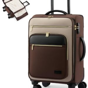 LOVEVOOK Carry on Suitcase 22x14x9 Airline Approved,20 inch Apricot-Coffee | Special Garment Compartment,Lightweight Waterproof, 360° Silent Swivel Wheels, TSA Lock and Compartment, Large Capacity
