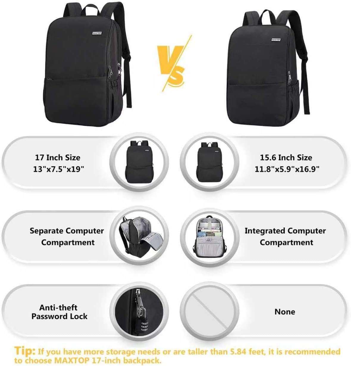 MAXTOP Deep Storage Laptop Backpack Business Anti-theft Backpacks[Water Resistant] College Computer Bookbag Fits 15 Inch Laptop Black - Image 5